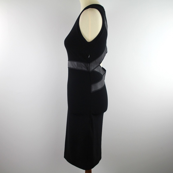 Sandro Paris Black Sleeveless Calf Leather Trim Cut Out Back Mini Dress 2 - Picture 3 of 6